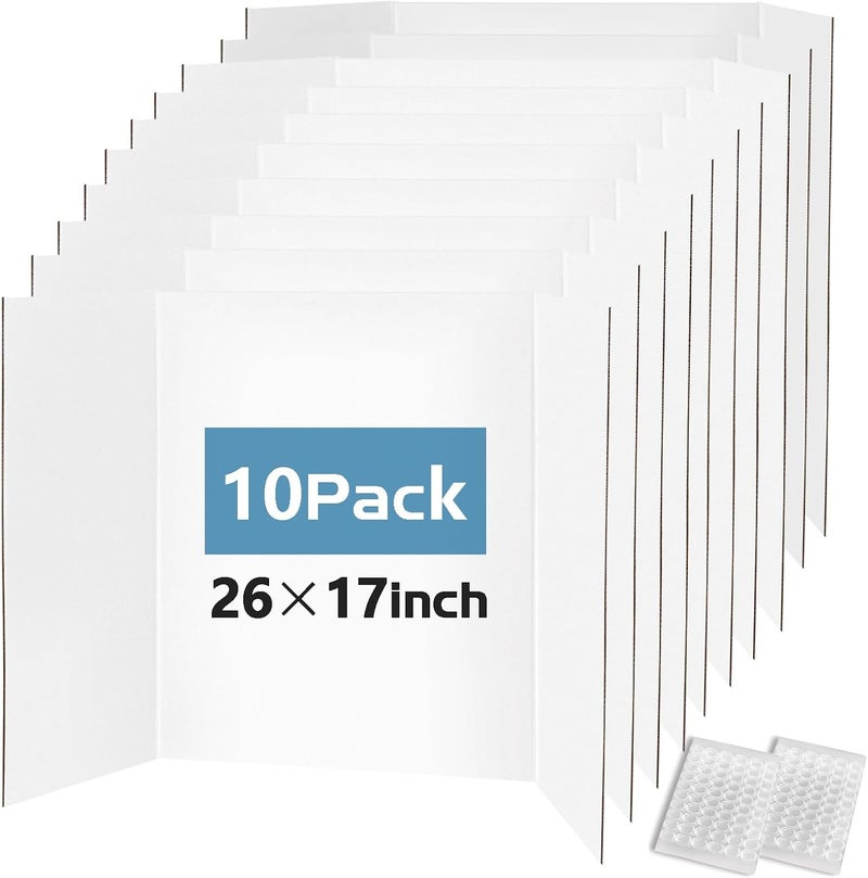 Doubleggs Trifold Poster Board 26"x17", 10 Pack Small White Corrugated Boards for School Projects, Science Fairs, Office Presentations - Image 1